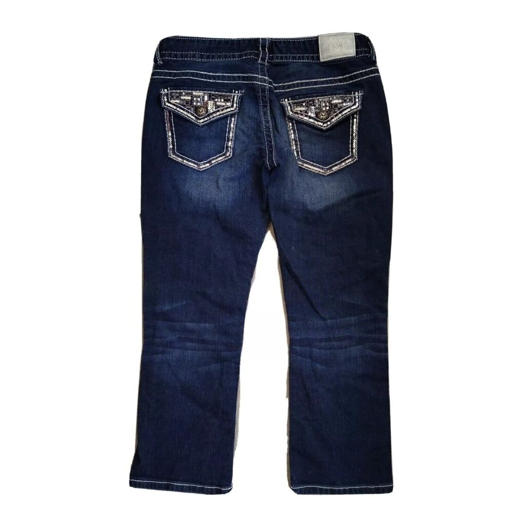 Maurice's Premium Capris Jeans Juniors 7/8 Reg Dark Wash Embellished Flap Pocket
